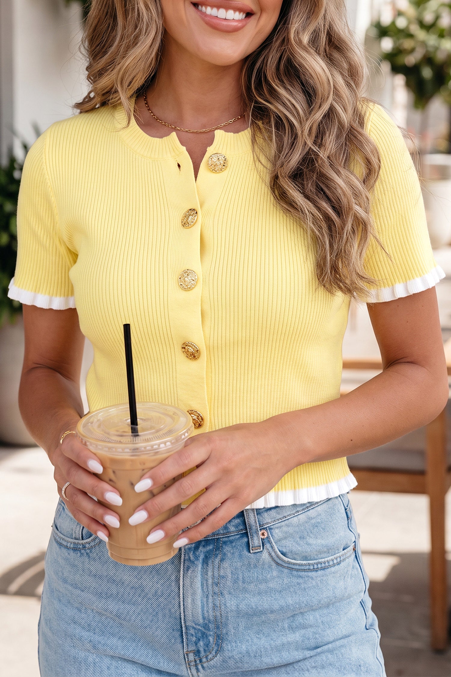 Solid Ribbed Frilled Short Sleeve Sweater Cardigan