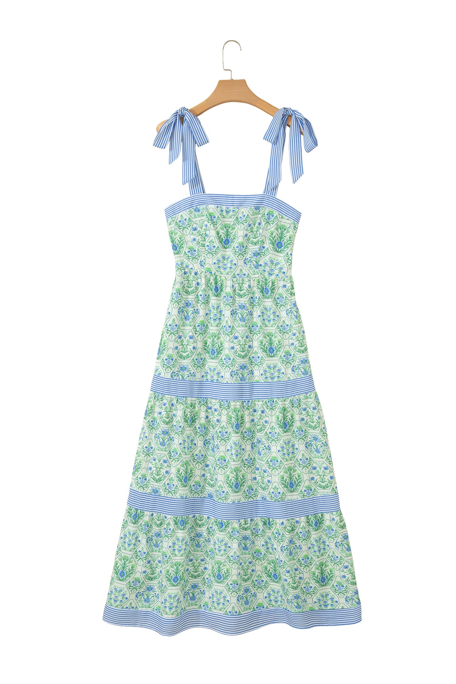 Floral Geometric Stripe Patchwork Sleeveless Dress