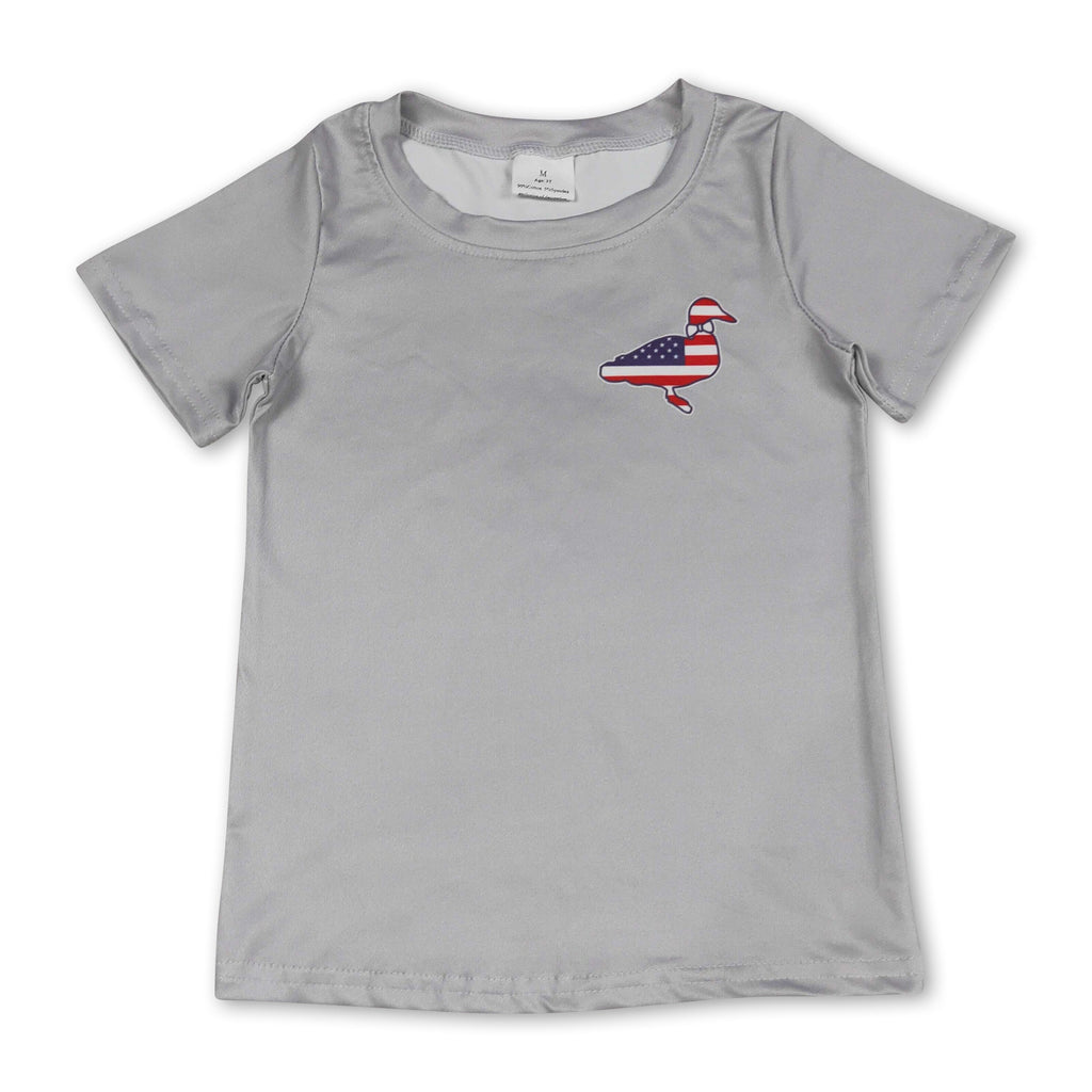 BABY / KIDS Grey short sleeves stars stripe duck boys 4th of july shirt
