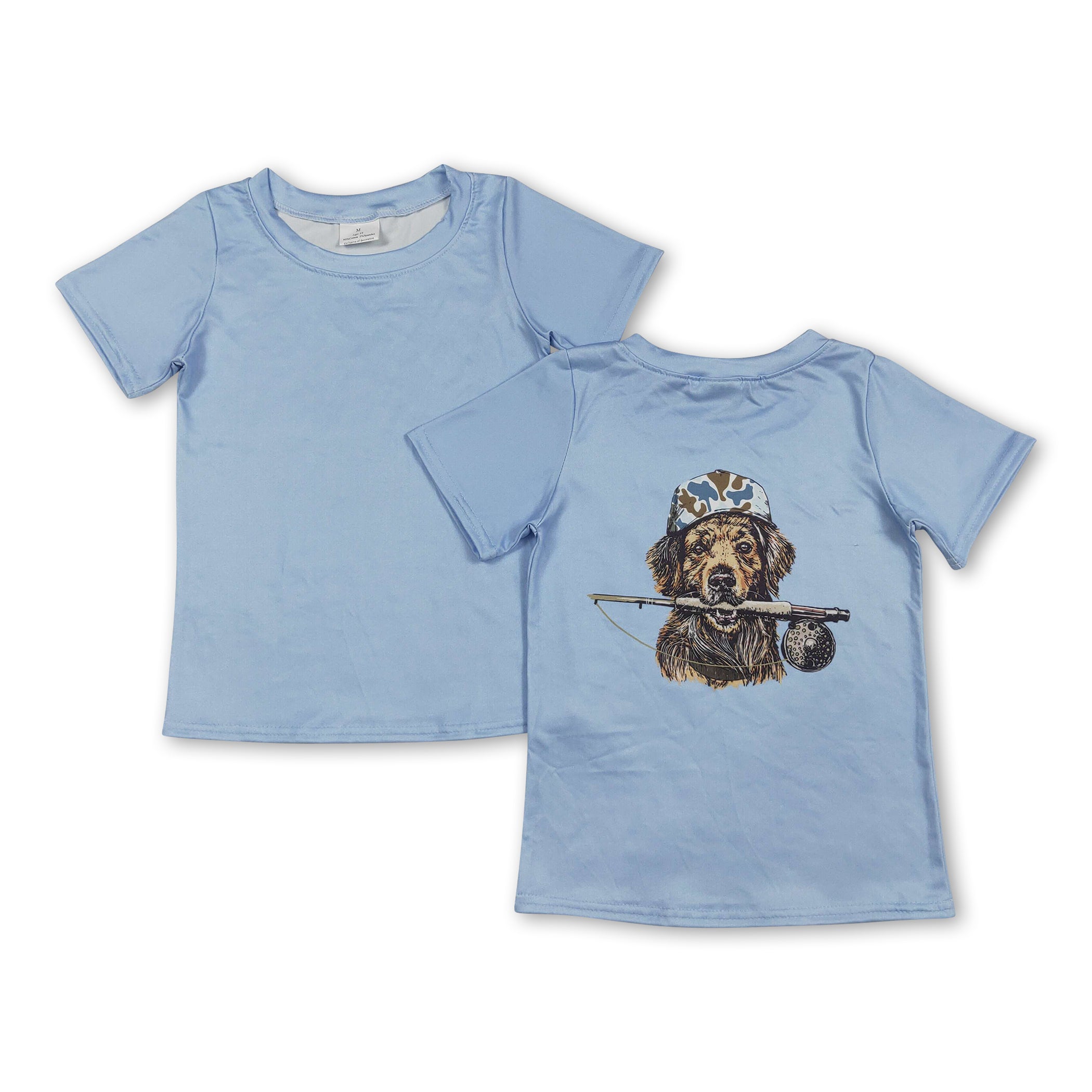 BABY / TODDLER / KIDS Short sleeves light blue camo dog kids boys shirts