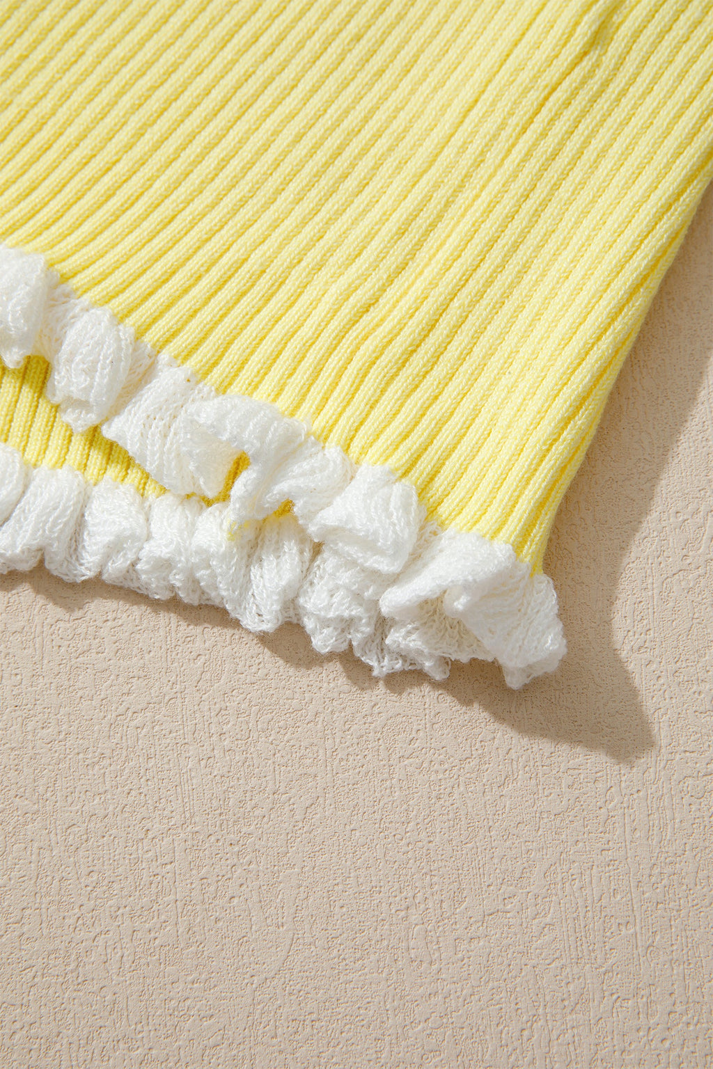 Solid Ribbed Frilled Short Sleeve Sweater Cardigan