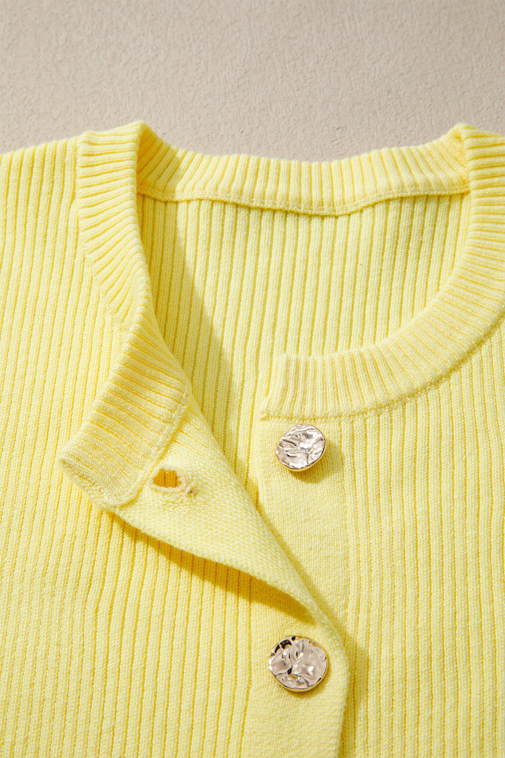 Solid Ribbed Frilled Short Sleeve Sweater Cardigan